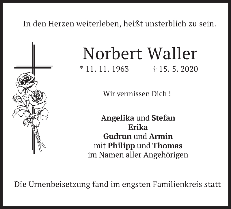  Traueranzeige für Norbert Waller vom 06.06.2020 aus merkurtz