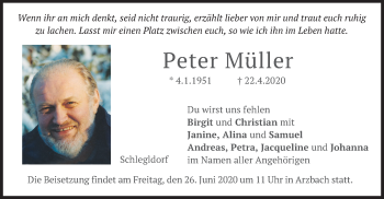 Traueranzeige von Peter Müller von merkurtz