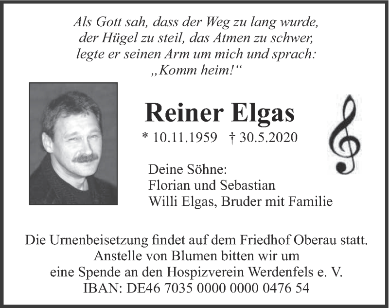  Traueranzeige für Reiner Elgas vom 06.06.2020 aus merkurtz