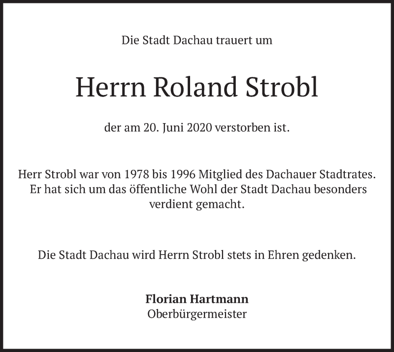  Traueranzeige für Roland Strobl vom 24.06.2020 aus merkurtz