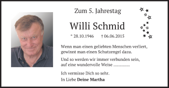 Traueranzeige von Willi Schmid von merkurtz
