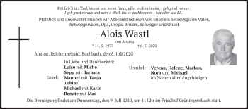 Traueranzeige von Alois Wastl von merkurtz