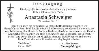 Traueranzeige von Anastasia  Schweiger von merkurtz