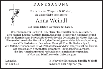 Traueranzeige von Anna Weindl von merkurtz
