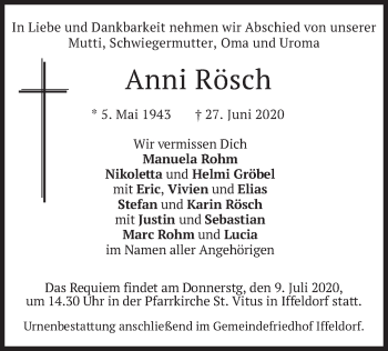 Traueranzeige von Anni Rösch