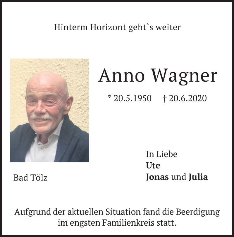  Traueranzeige für Anno Wagner vom 07.07.2020 aus merkurtz