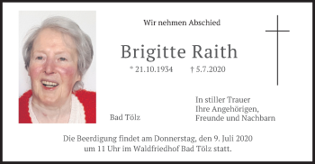 Traueranzeige von Brigitte Raith von merkurtz