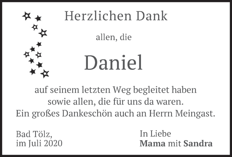  Traueranzeige für Daniel  vom 18.07.2020 aus merkurtz