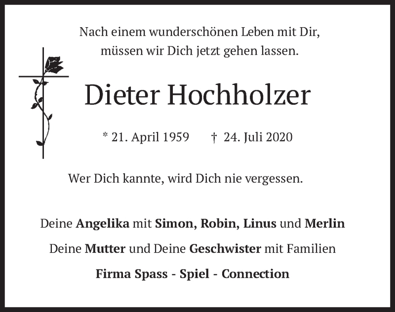  Traueranzeige für Dieter Hochholzer vom 01.08.2020 aus merkurtz