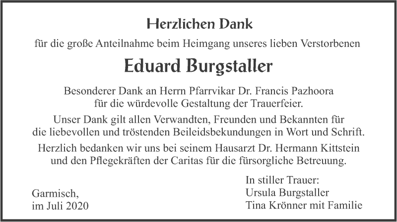  Traueranzeige für Eduard Burgstaller vom 04.07.2020 aus merkurtz