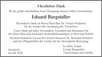 Traueranzeige von Eduard Burgstaller von merkurtz