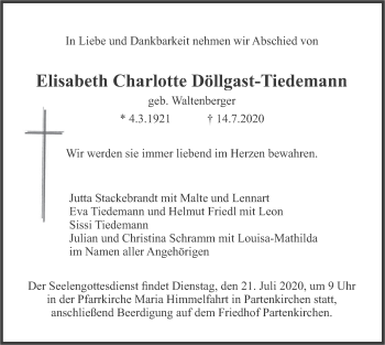 Traueranzeige von Elisabeth Charlotte Döllgast-Tiedemann