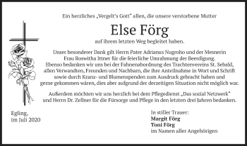 Traueranzeige von Else Förg von merkurtz