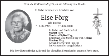 Traueranzeige von Else Förg von merkurtz