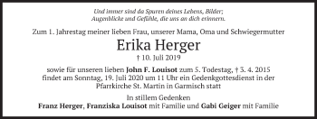 Traueranzeige von Erika Herger von merkurtz