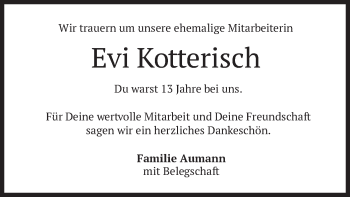 Traueranzeige von Evi Kotterisch von merkurtz