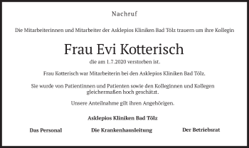 Traueranzeige von Evi Kotterisch von merkurtz