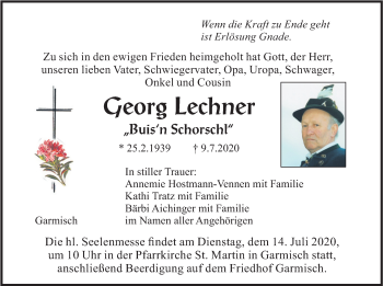 Traueranzeige von Georg Lechner von merkurtz