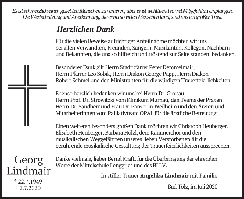 Traueranzeige für Georg Lindmair vom 18.07.2020 aus merkurtz