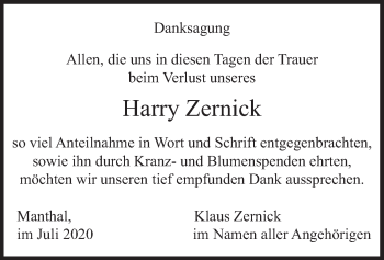 Traueranzeige von Harry Zernick von merkurtz
