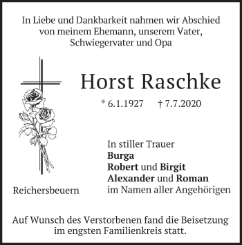 Traueranzeige von Horst Raschke von merkurtz