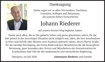 Traueranzeige von Johann Riederer von merkurtz