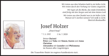Traueranzeige von Josef Holzer von merkurtz