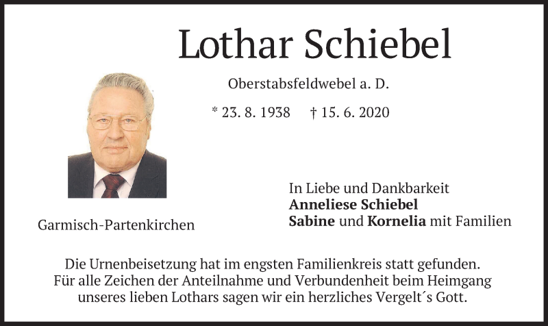  Traueranzeige für Lothar Schiebel vom 01.07.2020 aus merkurtz