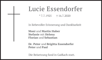 Traueranzeige von Lucie Essendorfer von merkurtz
