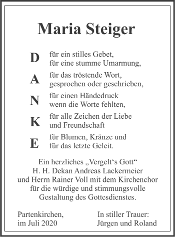 Traueranzeige von Maria Steiger von merkurtz