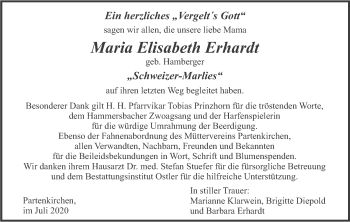 Traueranzeige von Maria Elisabeth Erhardt