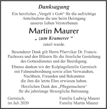 Traueranzeige von Martin Maurer von merkurtz