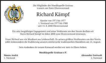 Traueranzeige von Richard Kämpf von merkurtz