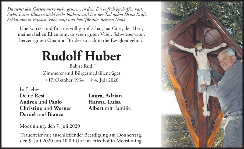  Traueranzeige für Rudolf Huber vom 07.07.2020 aus merkurtz