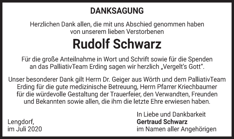 Traueranzeigen Von Rudolf Schwarz | Trauer.merkur.de