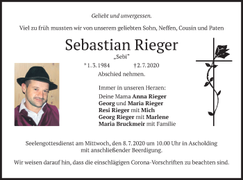 Traueranzeige von Sebastian Rieger von merkurtz