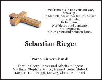Traueranzeige von Sebastian Rieger von merkurtz