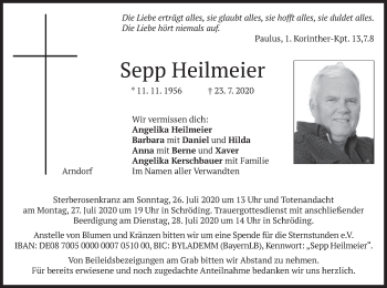 Traueranzeige von Sepp Heilmeier von merkurtz