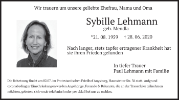 Traueranzeige von Sybille Lehmann von merkurtz