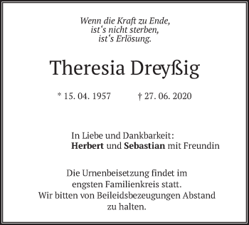 Traueranzeige von Theresia Dreyßig von merkurtz