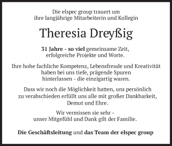 Traueranzeige von Theresia Dreyßig von merkurtz