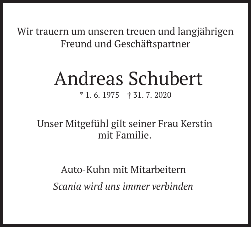  Traueranzeige für Andreas Schubert vom 08.08.2020 aus merkurtz