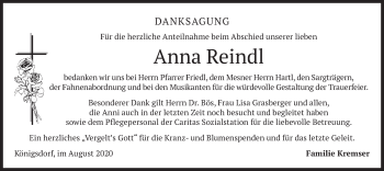 Traueranzeige von Anna Reindl von merkurtz