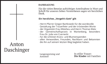 Traueranzeige von Anton Daschinger von merkurtz