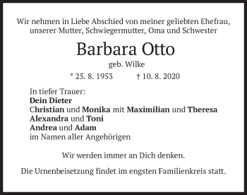 Traueranzeige von Barbara Otto von merkurtz