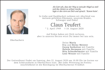 Traueranzeige von Claus Teufert
