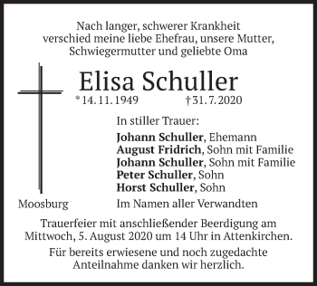 Traueranzeige von Elisa Schuller von merkurtz