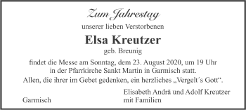 Traueranzeige von Elsa Kreutzer von merkurtz