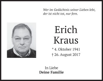 Traueranzeige von Erich Kraus von merkurtz
