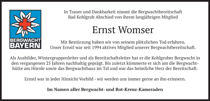  Traueranzeige für Ernst Womser vom 04.08.2020 aus merkurtz